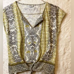 Lucky Brand Women Short Sleeve Tie Front poly Modal fabric boho casual